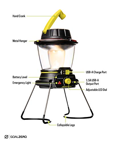 Goal Zero Lighthouse 600 Camping Lantern, Solar Lantern 600 Lumens LED Lantern. Solar Outdoor Lantern Perfect for Camping Gear, Camping Accessories. USB Light Rechargeable Lantern Built-In Hand Crank.
