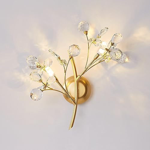 Image of Modern Crystal Wall Sconces 2 Light Flower Moulding Wall Light Fixtures Vintage French Wall Lamp Fixtures for Bedroom Living Room Corridor Restaurant Gold B8800 (2 Light)