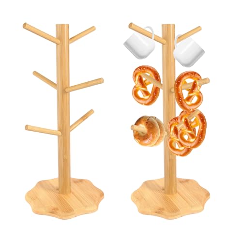 2 Stück Brezelständer Holz Brezelständer Tassenständer mit 6 Haken Brezelhalter aus Holz in...