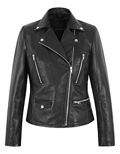 Veste en cuir véritable pour femme style Brando Black Biker d'exception