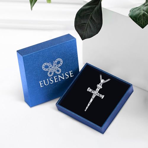 Image of Eusense Cross Necklace for Women Men Crucifix Pendant Sterling Silver 925 Cruz De Caravaca Cross Jesus Crucifix Jewelry