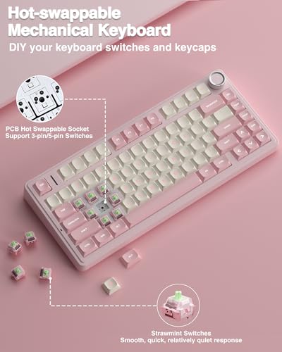 Image of AULA F75 75% Wireless Mechanical Keyboard, Hot Swappable Pink Creamy Keyboard, Pre-lubed Linear Switches, PBT Keycaps, 2.4GHz /Type-C /BT5.0, RGB Backlit Computer Gaming Keyboards for Office /Laptop /PC
