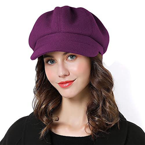 Sumolux Women Beret Newsboy Hat French Wool Cap Classic Autumn Spring Winter, Purple, One size