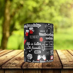 Image of Friends Forever Printed Black Ceramic Coffee Mug | Capacity 330 ml Friendship Cup | Birthday Gift for Friends | Friendship Day Gift | Microwave Safe | Dishwasher Safe