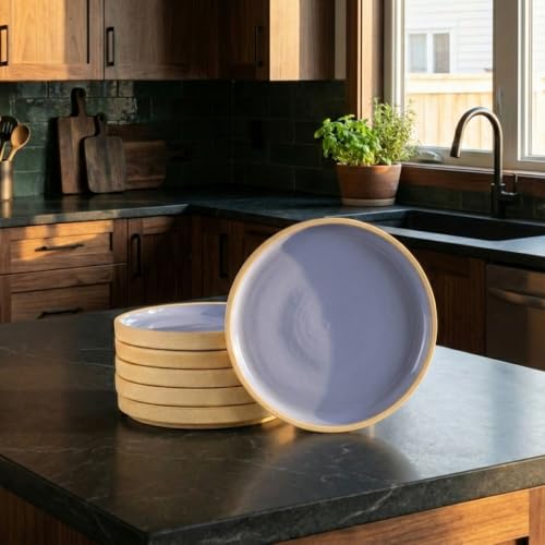Image of BLACKCARROT Quarter Plates Set of 6,Lavendar Series | Glossy Finish | Premium Stoneware | Snacks Plates Set of 6 | Dessert Plates | Snack Plate (Beije & Purple), Black Carrot Ceramic