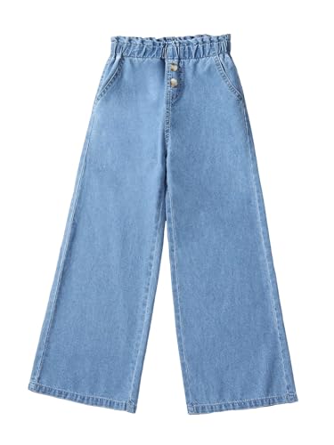 Verdusa Girl's Paperbag Elastic Waist Wide Leg Denim Pants Loose Jeans