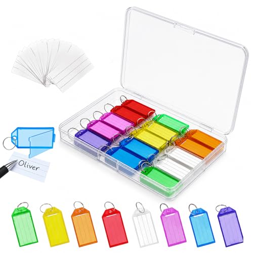 pangdapengpeng Lot de 30 Porte Clef Etiquette, 8 Couleurs Étiquettes de Porte-clés, Support Etiquette Plastique avec Anneau pour Marquer les Clés, Animaux...