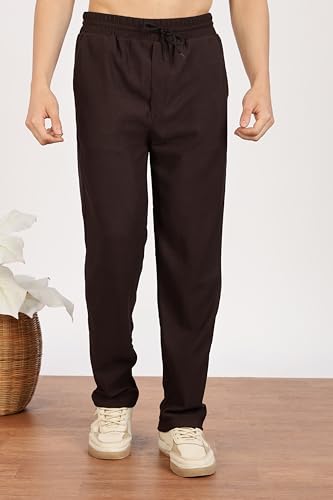 Image of Men's Regular Fit Textured Trousers with Elastic Waistband & Drawstring Closure - Casual & Smart Everyday Pants