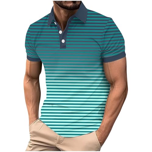 Polo Short Sleeve T Shirts for Men Fashion Gradient Print Tops Lapel Button Summer Casual Loose Shirt Vacation Beach Blouses Mint Green