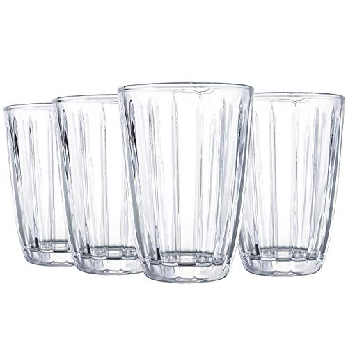 Kingrol 4 Pack Embossed Drinking Glasses 115 oz Romantic Water Glassware Glass Tumbler Set for Juice Beverages Beer Cocktail Mixed Drinks