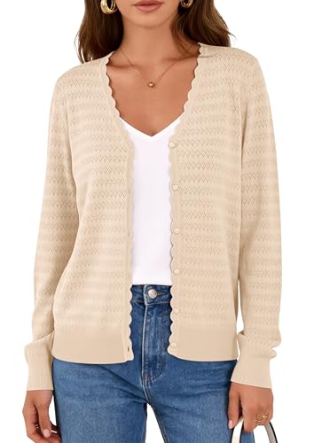 PRETTYGARDEN Lightweight Cardigans for Women Trendy Cozy Fall Fashion Long Sleeve Button V Neck Soft Knit Spring Sweater Tops (Apricot,X-Large)