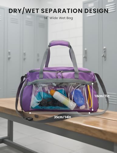 Image of SKYSPER Gym Bag for Men & Women with Shoe Compartment, Carry-on Gym Duffle Bag for Travel and Sports, Workout Overnight Bag with Large Wet Pocket, Purple