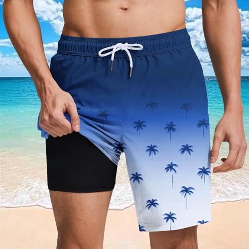 Men's Swim Trunks with Compression Liner 7 Inch Inseam Board Shorts 2 in 1 Quick-Dry Bathing Suits Hawaii Beach Shorts2