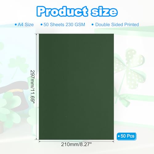 PATIKIL 50 arkuszy kolorowego kartonu, format A4 230 g/m2 gruby karton drukowany kolorowy papier do samodzielnego scrapbookingu tworzenia kart, ciemnozielony