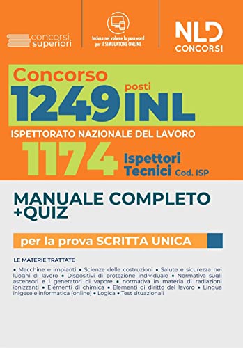 Concorso 1249 INL posti all'Ispettorato Nazionale del Lavoro. Manuale completo per la prova scritta