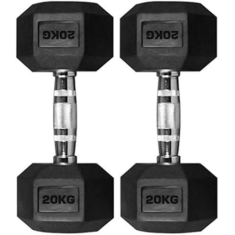 TnP® 2 x 20KG Hex Dumbbells Rubber Encased Solid Weights Sets Hexagonal Hexa Dumbbell Set Gym Cover