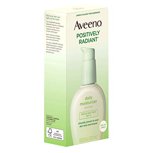 Aveeno Positively Radiant Daily Facial Moisturizer With Broad Spectrum Spf 15 Sunscreen & Total Soy Complex For Even Tone & Texture, Hypoallergenic, Oil-Free & Non-Comedogenic, 4 Fl. Oz #TOP4