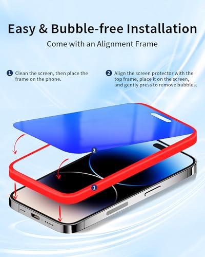 Image of 2 Pack Privacy Screen Protector for iPhone 15 Pro Max Tempered Glass Anti-Spy 15ProMax Gradient Colorful Anti Bluelight Easy Installation Frame Full Coverage Anti-Scratch (6.7 inch Blue)