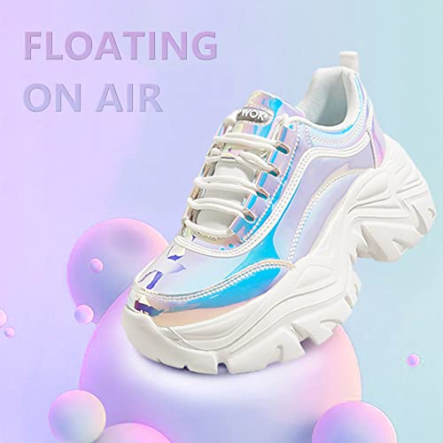 Image of K KIP WOK Chunky Sneakers for Women Fashion Platform White Leather Casual Dad Shoes Comfortable Wedge Walking Sport Sneakers