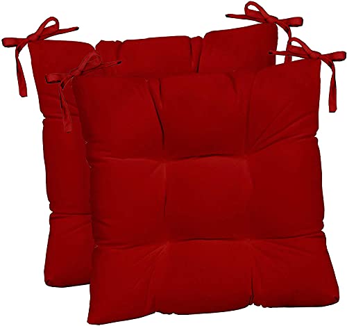 Resort Spa Home Décor RSH Décor Indoor Outdoor Set of 2 Tufted DIng Chair Seat Cushions, 20In x 20In x 3In, Choose Color (Red)