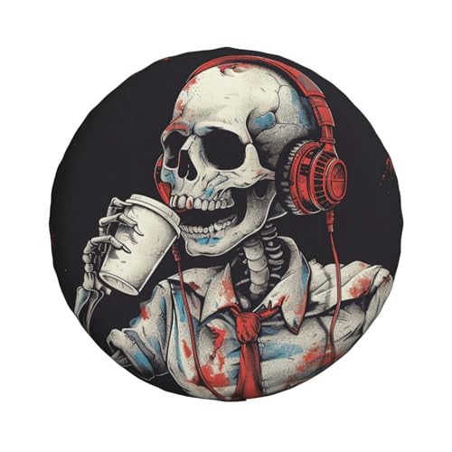 Image of Fashion Skull Spare Tire Cover, Universal Wheel Tire Cover Funny Skull Skeleton Tire Protectors for Trailer RV SUV Truck Camper 15 Inch