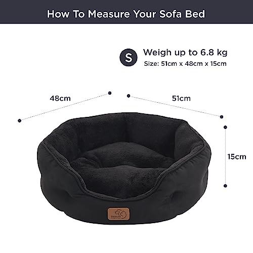 BEDSURE Katzenbett waschbar Katzen Bettchen - 51x48x15cm Katzenkorb mit zweiseitig Innenkissen Katzenschlafplatz für Katzen oder kleine Hunde, schwarz