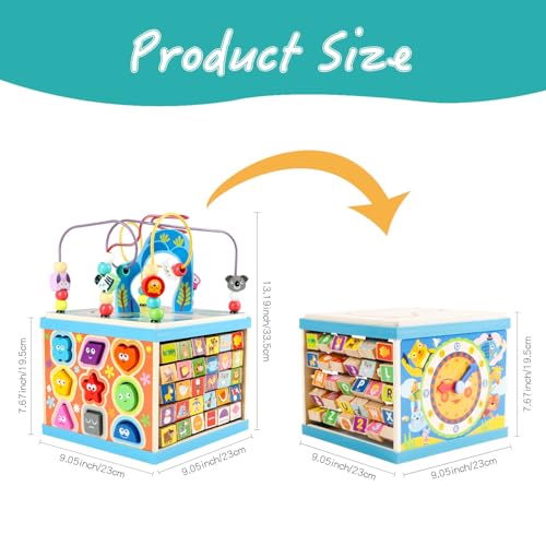 Image of Qilay Wooden Activity Cube for Toddlers, 5 in 1 Multipurpose Abacus Early Educational Montessori Toys, Learning Toys for Kids | Bead Maze, Great for Boys Girls