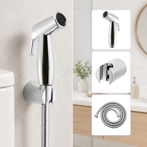 Image of Amazon Basics Health Faucet Set - Premium Jet Spray Gun with Pipe for Toilet | Bathroom Bidet Sprayer Kit Pack of 1