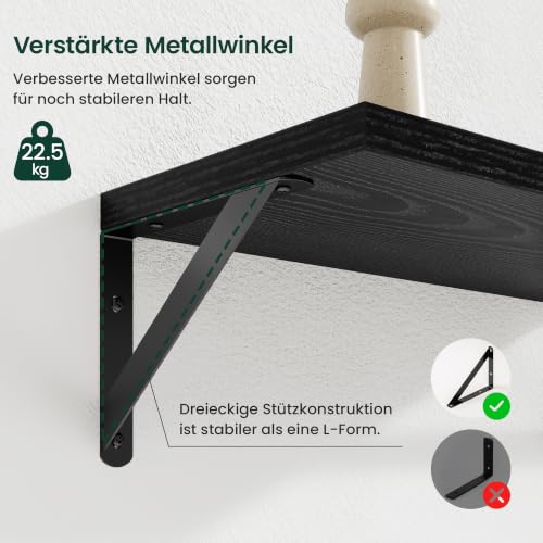 KovaScape Schweberegal, Tiefes Rustikales Bücherregal 80x20 cm, 2er Set, Schwere Metallträger, Holz Wandregal für Wohnzimmer, Küche, Ecke… – Ansicht 4