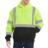 ProtectX Hi Vis Safety Hoodie for Men, Class 3 Reflective High Visibility Sweatshirt with Large Pocket, Long Sleeve Hooded Drawstring Pullover for Work & Construction, Green, X Large
