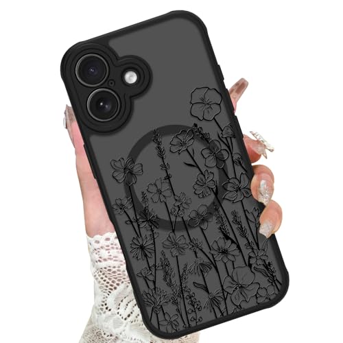 Image of KANGHAR Case for iPhone 16 Florals Pattern | [Compatible with Magsafe] Cute Blooming Flowers Protective Magnetic Case for Girls Women Men