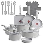 T-FAL Refresh Ceramic Pots and Pans Set, 20-Piece Nonstick Cookware Set, Stockpot, Griddle, Frying Pans, Utensils, Moon Grey