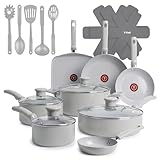T-Fal Refresh Ceramic Pots and Pans Set, 20-Piece Nonstick Cookware Set, Stockpot, Griddle, Frying Pans, Utensils, Moon Grey