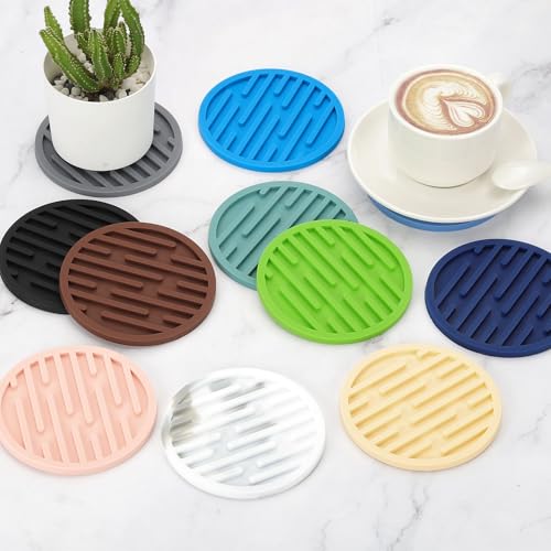 Dessous de verre en silicone de qualité supérieure, design rond vert avec support - 5