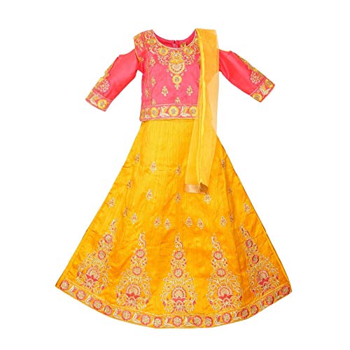 Ashwini Girls Skirt Top | Readymade Indian Kids Ethnic Wear | Kids Skirt Top | Embroidery Work (Yellow, 9-10 Years)