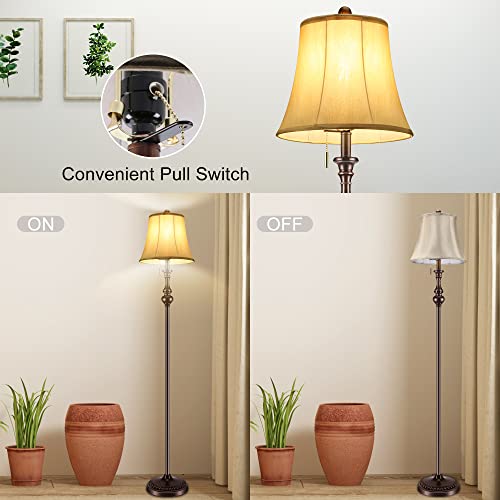 Linnmon Floor Lamp, Corner Standing Lamp, Vintage Pole Lamp With Light Golden Fabric Shade, Rustic Tall Stand Up Lamp For Living Room, Bedroom, Office, Bright Floor Lamp With Pull Switch (Classic) #TOP2
