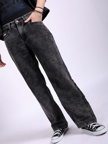 Image of The Indian Garage Co Men Baggy Solid Mid-Rise Stretchable Jeans