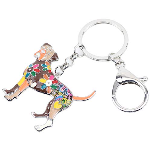 WEVENI Emaille Legierung Boxer Hund Schlüsselanhänger Haustier Charms Schmuck für Frauen Mädchen Tasche Auto Brieftasche (Braun)