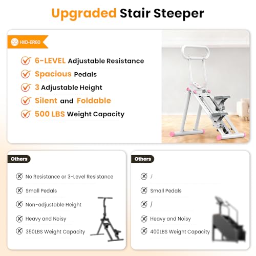 Image of HXD-ERGO Stair Stepper, Upgrade 6-Level Resistance Stair Master with Adjustable Handlebar, Folding Stair Climber Workout Machine