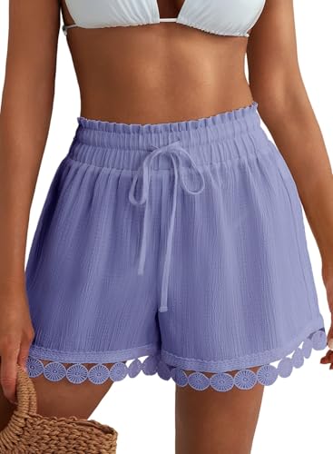 Image of Dokotoo Womens Shorts Summer Casual Loose Elastic Waist Drawstring Lace Boho Beach Cover Up Shorts
