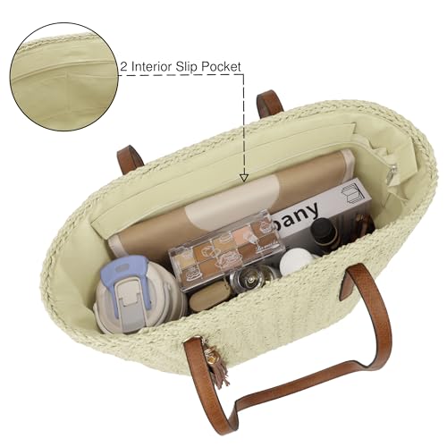 Image of Womens Large Straw Tote Bag Handmade Woven Shoulder Handbag Summer Beach Purse with Tassel