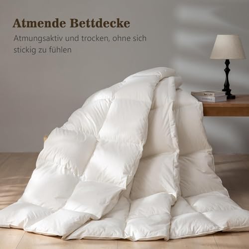 BPC Medium Daunendecke 135x200, Ganzjahresdecke, Übergangsdecke | 100% Bio-Baumwolle, Gänsefedern Daunenfüllung, Öko-Tex und RDS Standard 4 Jahreszeiten Bettdecke 135x200 cm, Fluffy Down Duvet