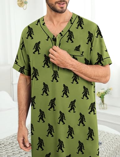 Image of SWOMOG Mens Nightgown Short Sleeve Lounge, Sleep Henley Shirt Pajama Big & Tall Nightshirt Comfy Nightwear M-3XL