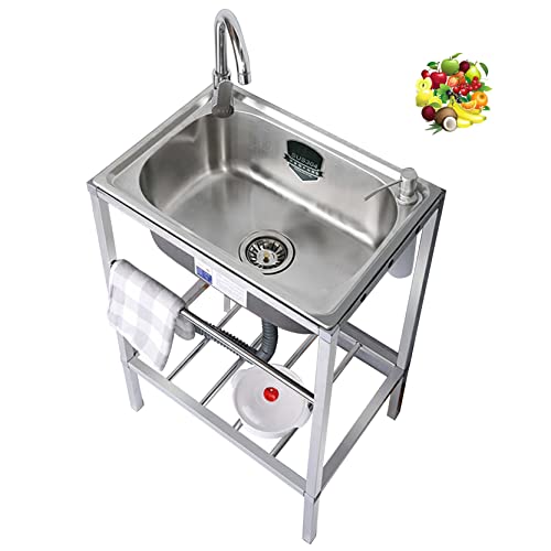 Lavello da Cucina in 304 Acciaio Inox,Lavello da Esterno Campeggio Portatile Professionale a 1 Scomparto con Rubinetto,Lavabo di Utilità per Bagno Ristorante Agriturismo Commerciale Postazione (Color