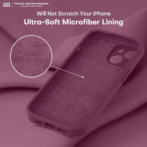 Image of LOVE 3000 Designed for iPhone 13 Case, Premium Silicone with [Camera Protection] [Soft Anti-Scratch Microfiber Lining] Shockproof Protective Phone Case for iPhone 13 Women Men Girls 6.1 inch, WineRed