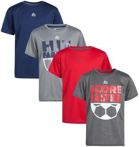 RBX Boys? Active T-Shirts ? 4 Pack Athletic Performance Short Sleeve Sports Tees (Big Boy), Size 14-16, Grey/Navy/Grey/Red