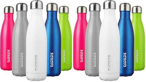 Image of BJPKPK Insulated Water Bottles -17oz /500ml -Stainless Steel Water bottles, Sports water bottles Keep cold for 24 Hours and hot for 12 Hours,BPA Free water bottle,White (Pack of 2)