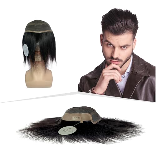 Image of Artello OCTAGON FRONT LACE Hair Patch for Men, 4D Swiss Lace, 0.03 mm Invisible Frontal Hairline, Ultra Hold, Strong PU, 100% Remy Human Hair Wig (Colour: Natural Black) (7x5)