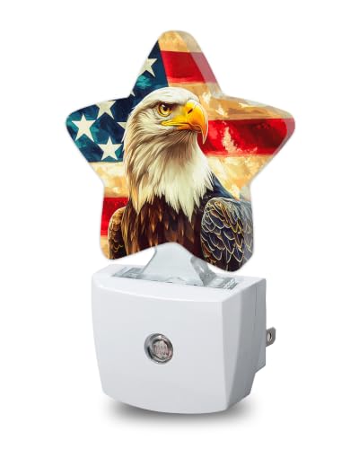 Image of Eagle American Flag Plug in Star Night Light, Night Light with Sensor for Kids Nursery Bedroom, Decorative Soft Glow Lamp for Hallway Bathroom, Energy Saving