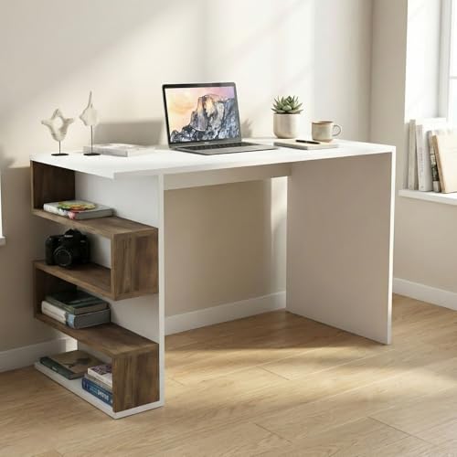 Image of FFO Study Table for Adults, Computer Table, Study Table for Students, Office Table, Engineered Wood SS (Walnut and White) - DIY